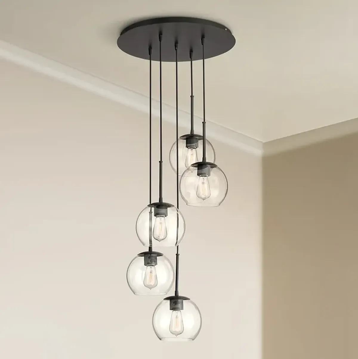 Possini Euro Samantha 19 1/2" Black and Orb Glass Multi-Light Pendant