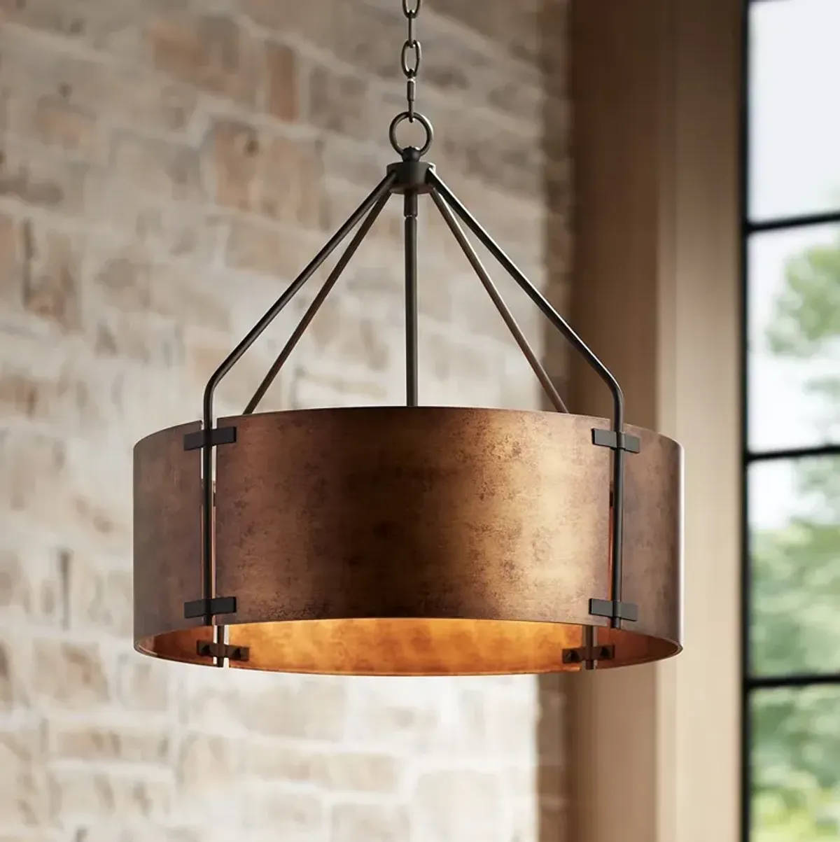 Possini Euro Julian 22" Wide Rustic Bronze Metal Drum Pendant Light