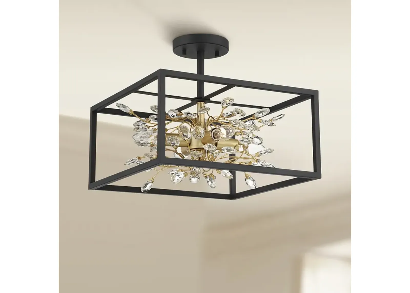 Possini Euro Carrine 14 1/4" Black Gold Semi-Flushmount Ceiling Light