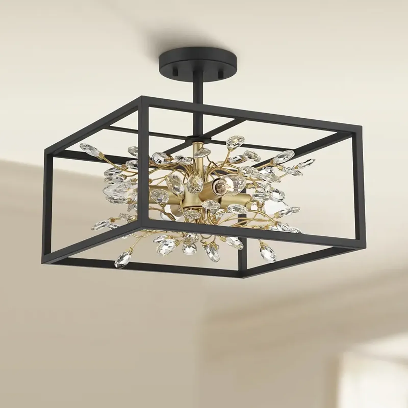 Possini Euro Carrine 14 1/4" Black Gold Semi-Flushmount Ceiling Light