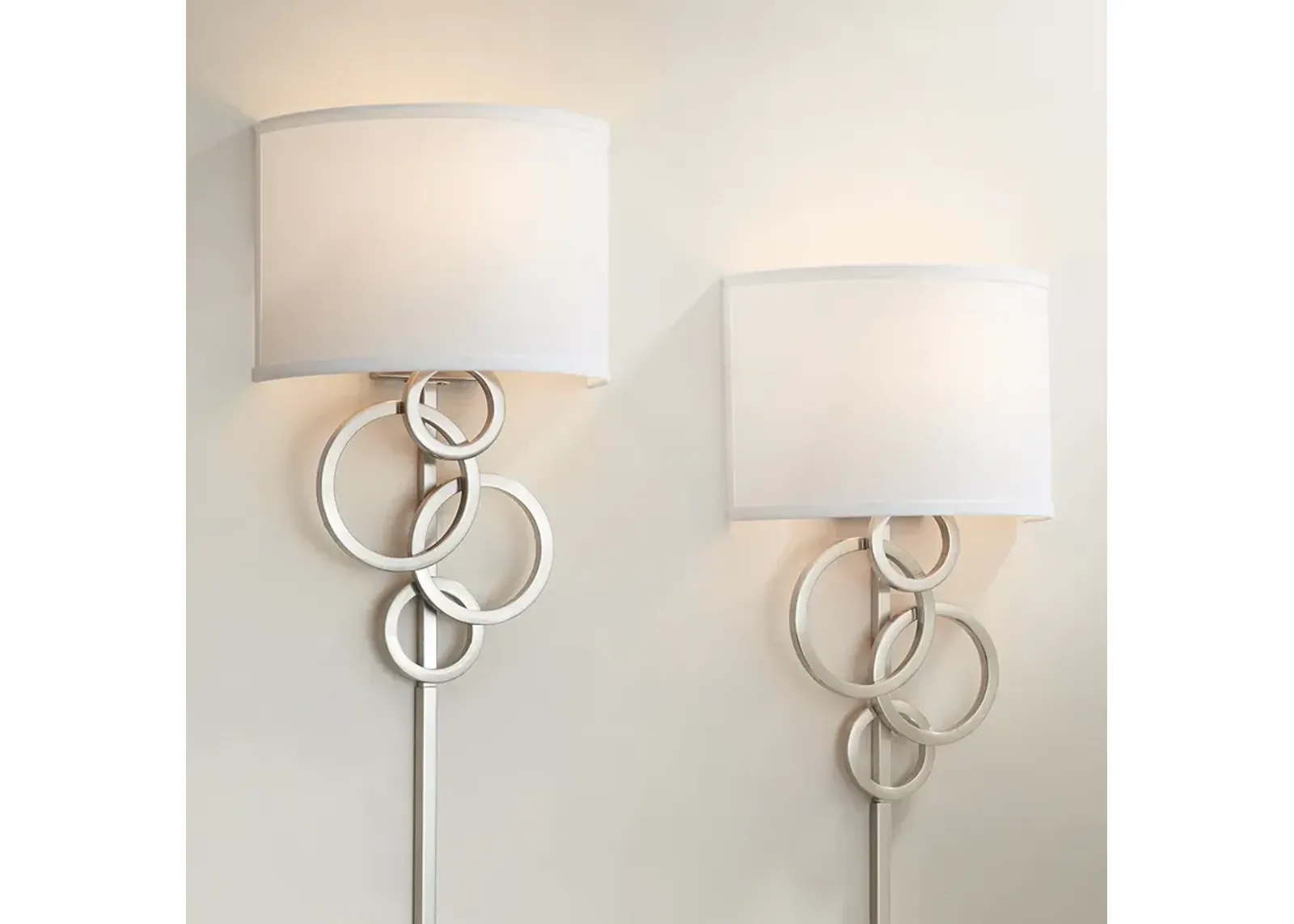 Possini Euro Circles Brushed Nickel Plug-In Wall Sconces Set of 2