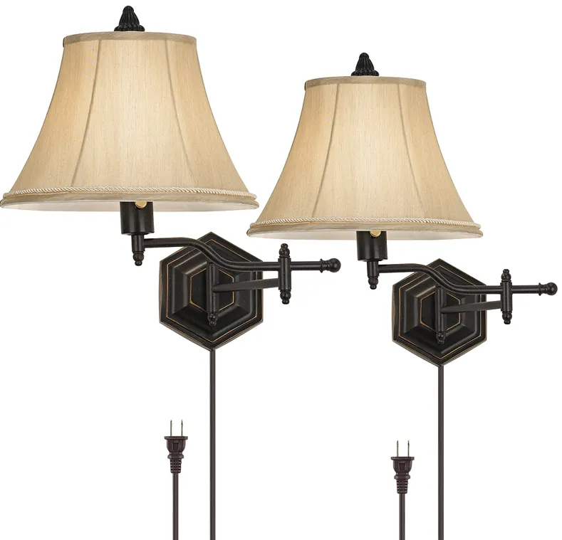 Barnes and Ivy Hexagon Bronze Swing Arm Plug-In Wall Lamps Set of 2