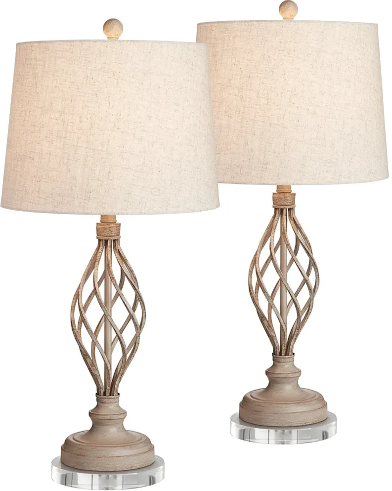 Franklin Iron Works Annie 29" Sand Scroll Lamps Set with Round Risers