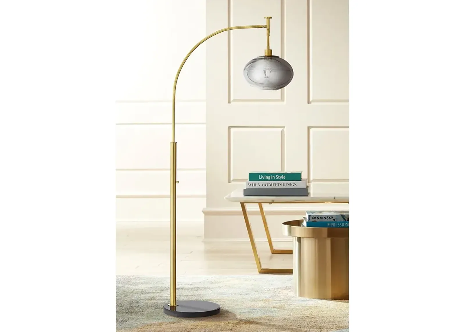 Pacific Coast Lighting 69" Gray Orb and Gold Modern Arc Floor Lamp