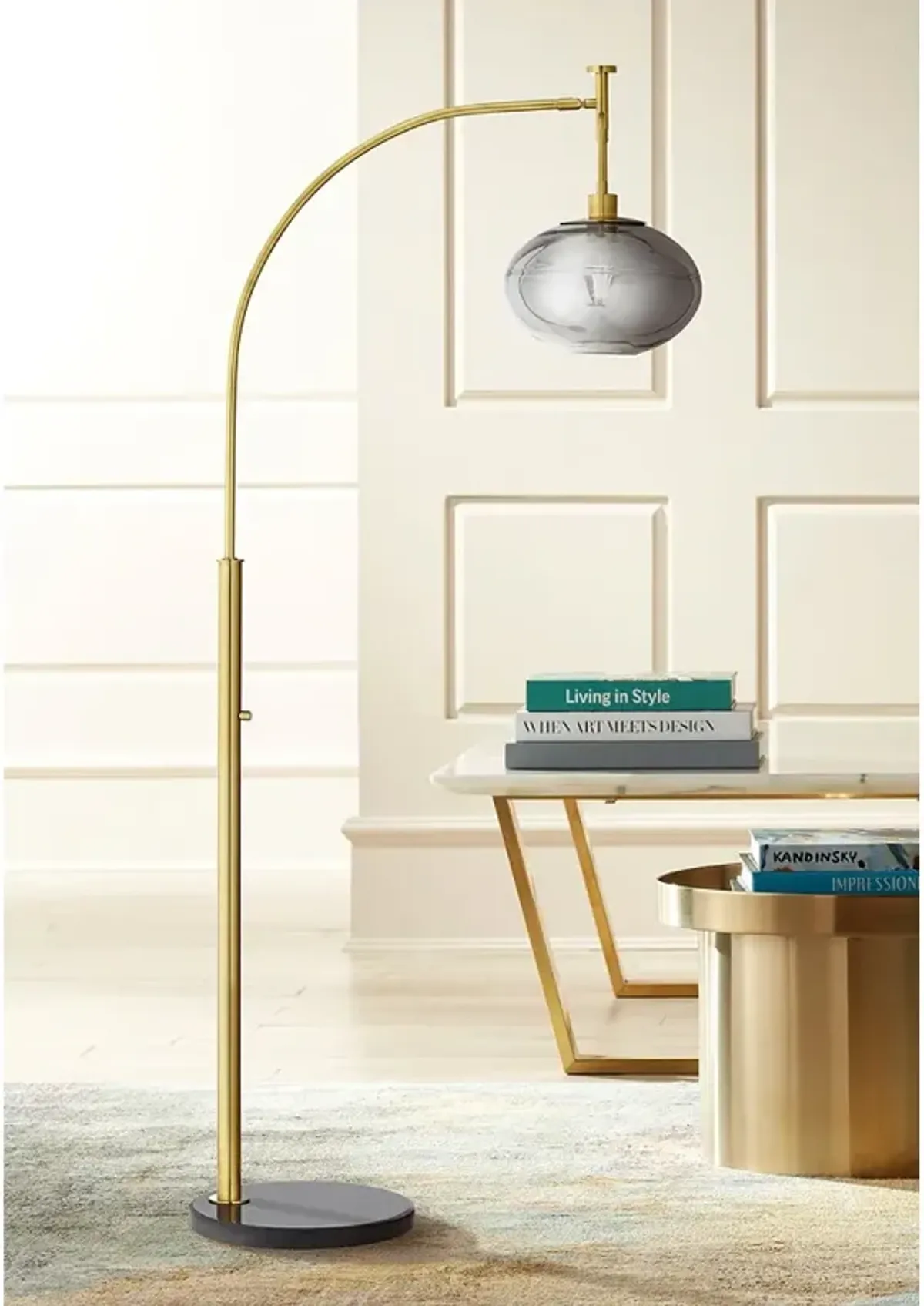 Pacific Coast Lighting 69" Gray Orb and Gold Modern Arc Floor Lamp