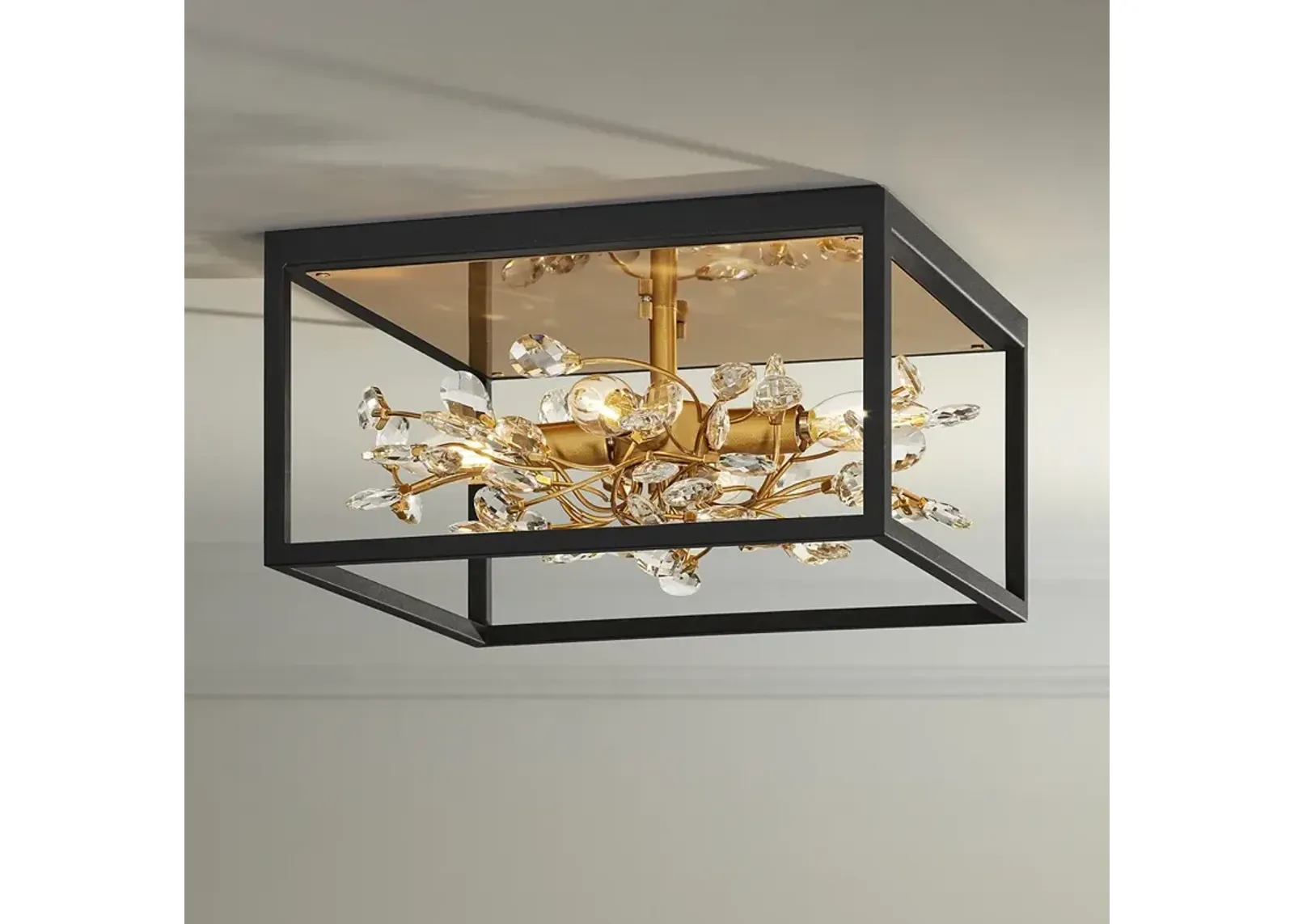 Possini Euro Carrine 14 1/4" Wide Black Gold Flushmount Ceiling Light