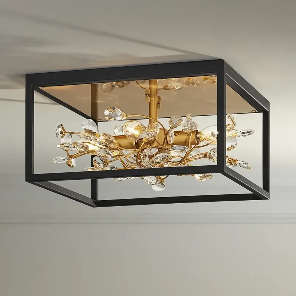 Possini Euro Carrine 14 1/4" Wide Black Gold Flushmount Ceiling Light