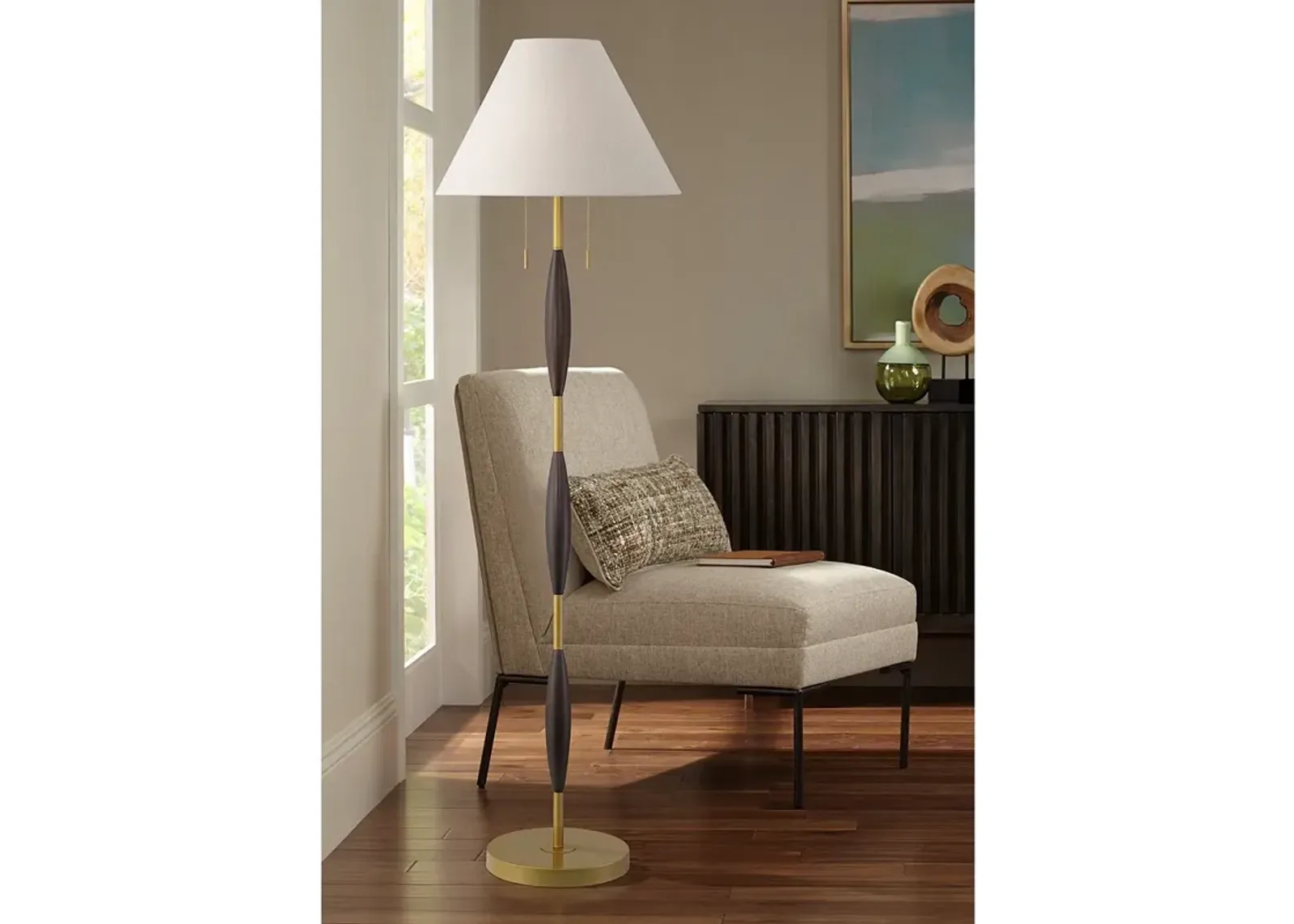 Possini Euro Carillo 68" Espresso Brown and Gold Modern Floor Lamp