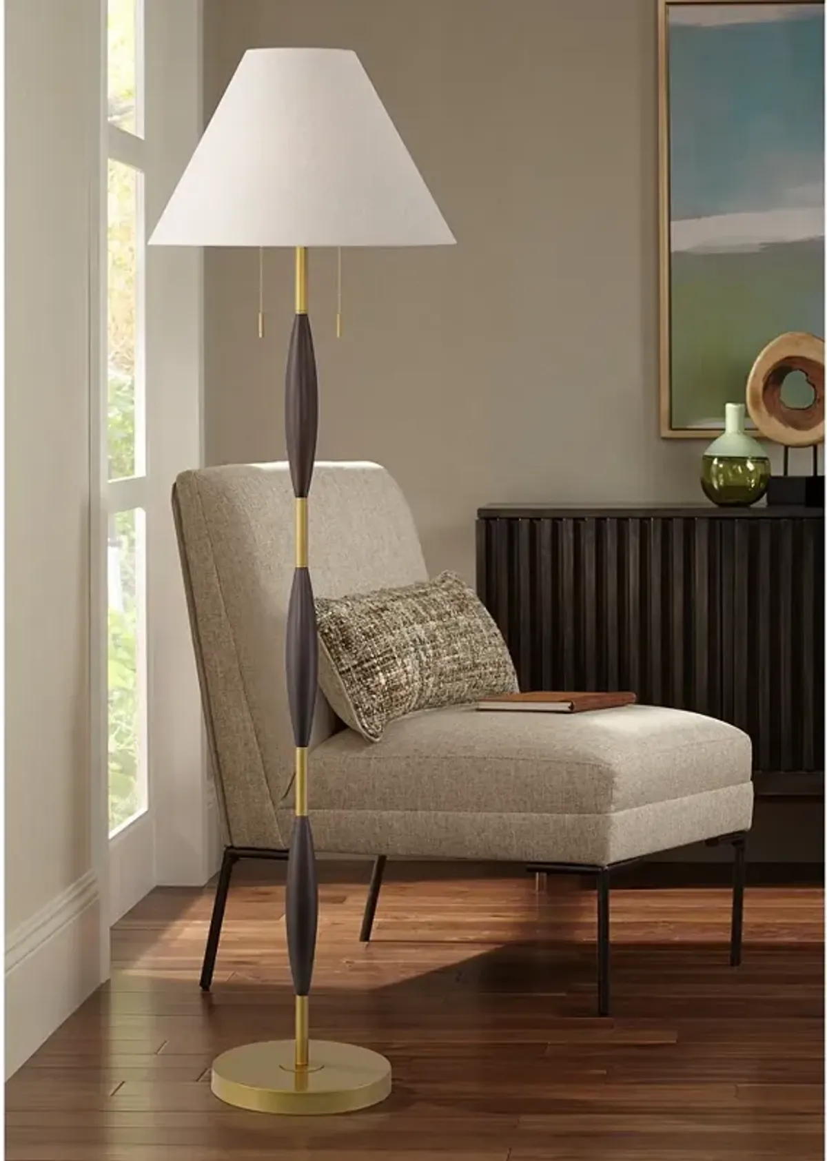 Possini Euro Carillo 68" Espresso Brown and Gold Modern Floor Lamp