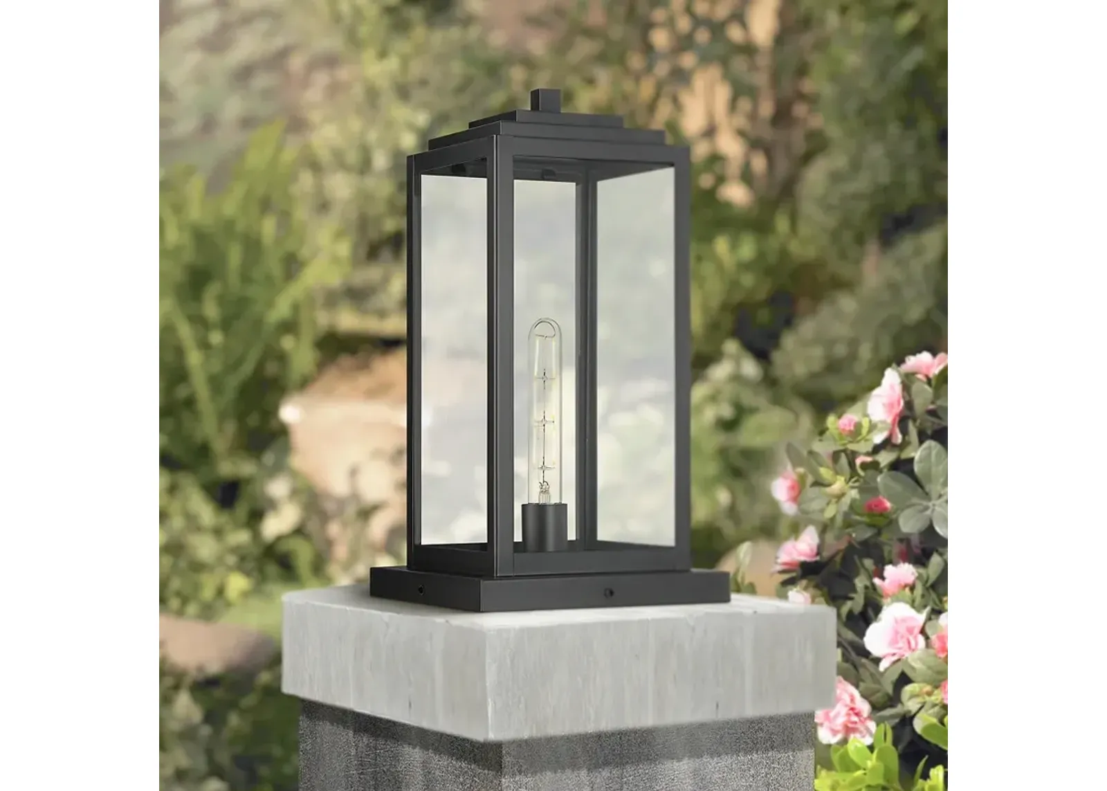 John Timberland Titan 17" Matte Black Clear Glass Outdoor Pier Light