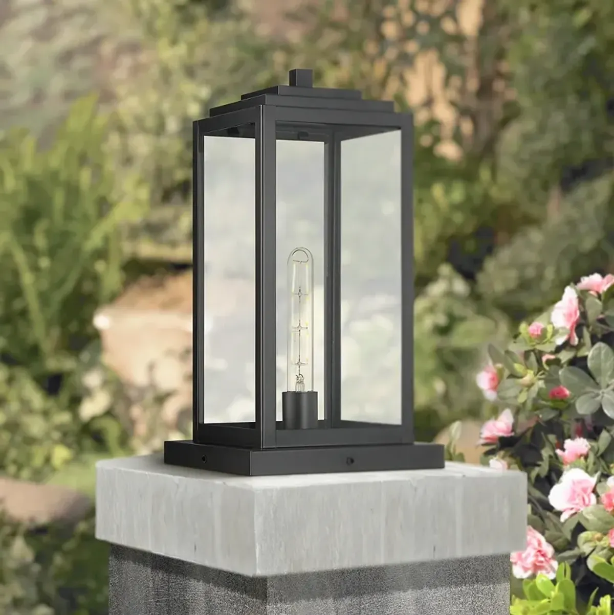 John Timberland Titan 17" Matte Black Clear Glass Outdoor Pier Light