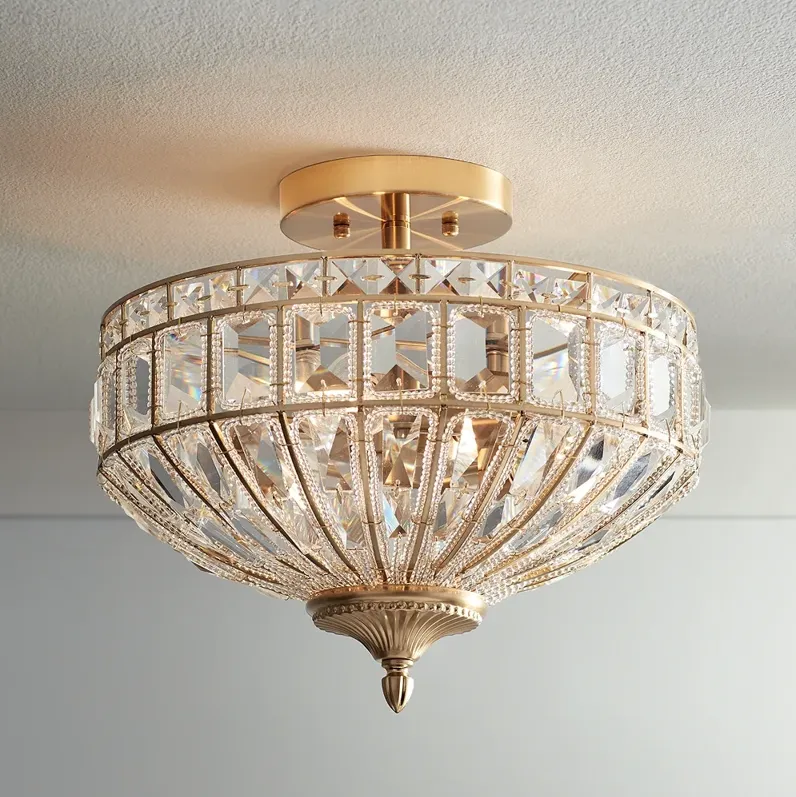 Vienna Full Spectrum Ibeza 15" Gold and Crystal Semi-Flushmount Light