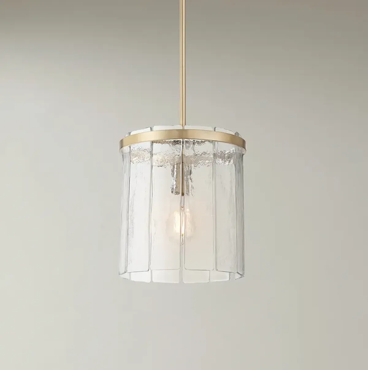 Possini Euro Soresi 10"W Satin Brass and Piastra Glass Mini Pendant