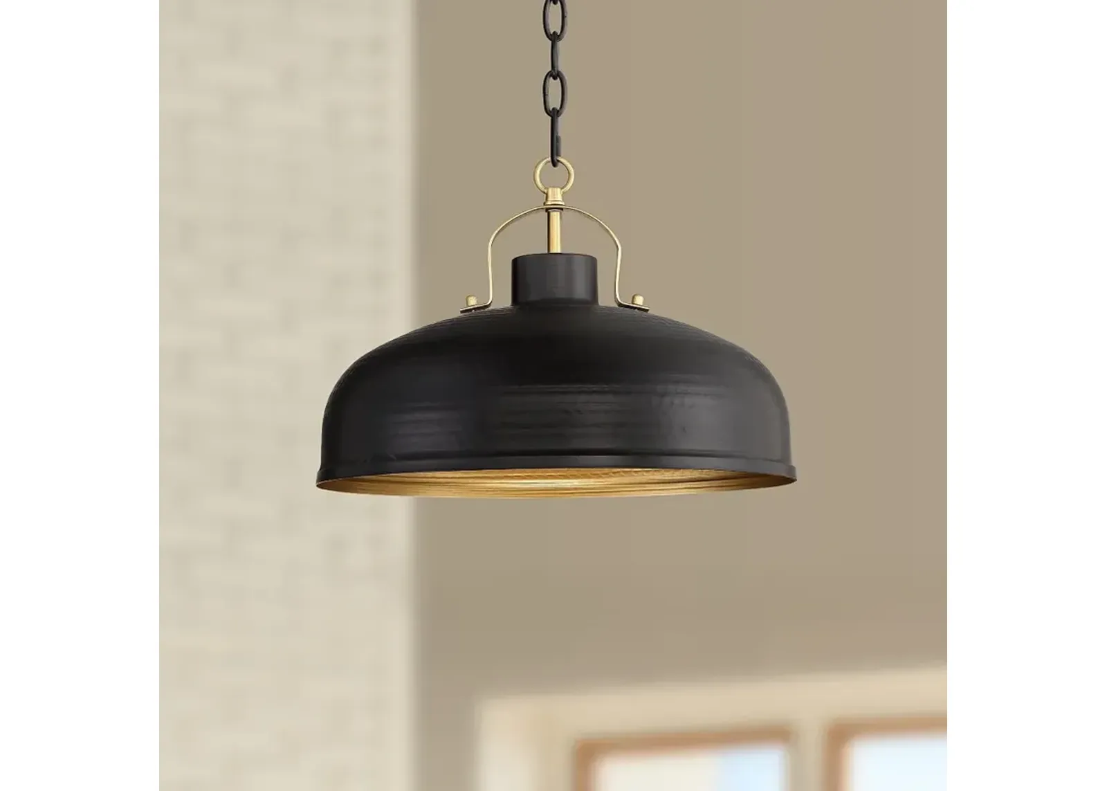 Possini Euro Camden 15 3/4" Wide Black and Warm Brass Ceiling Pendant