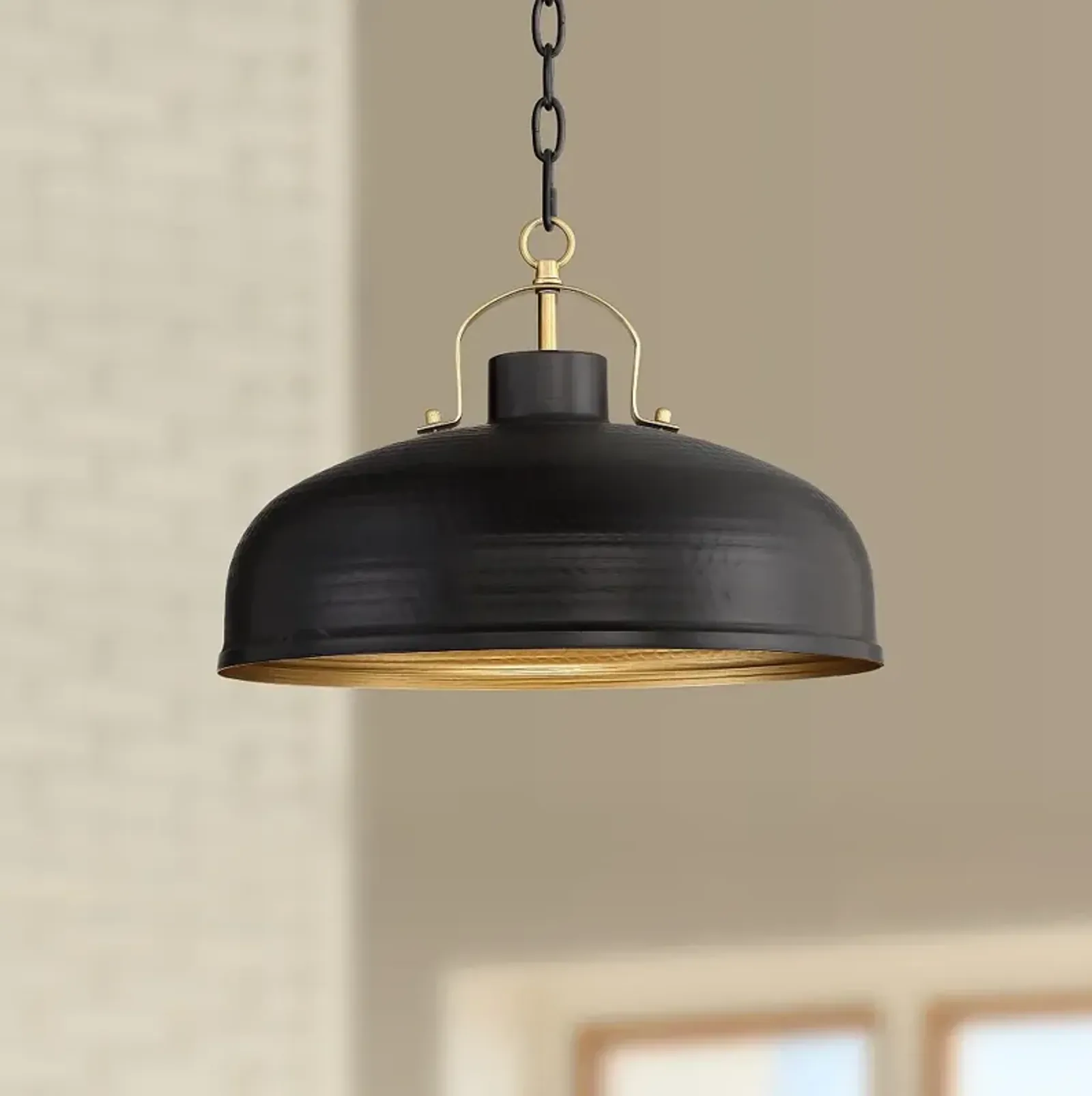 Possini Euro Camden 15 3/4" Wide Black and Warm Brass Ceiling Pendant