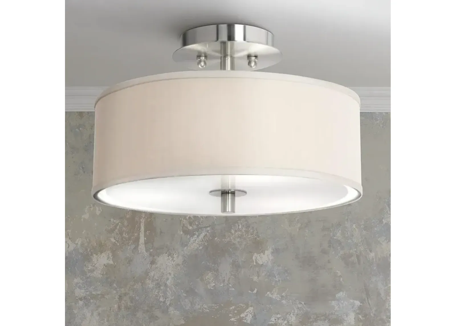 Possini Euro 14" Wide Cream Textured Faux Silk Ceiling Light