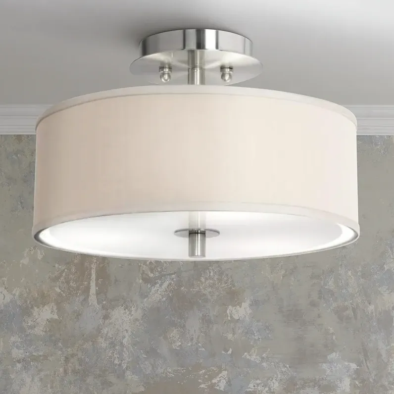 Possini Euro 14" Wide Cream Textured Faux Silk Ceiling Light