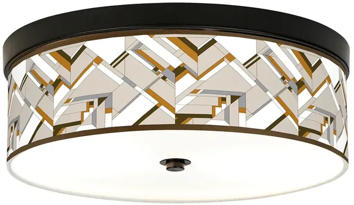 Giclee Gallery Craftsman Mosaic 14" Wide Bronze LED Ceiling Light