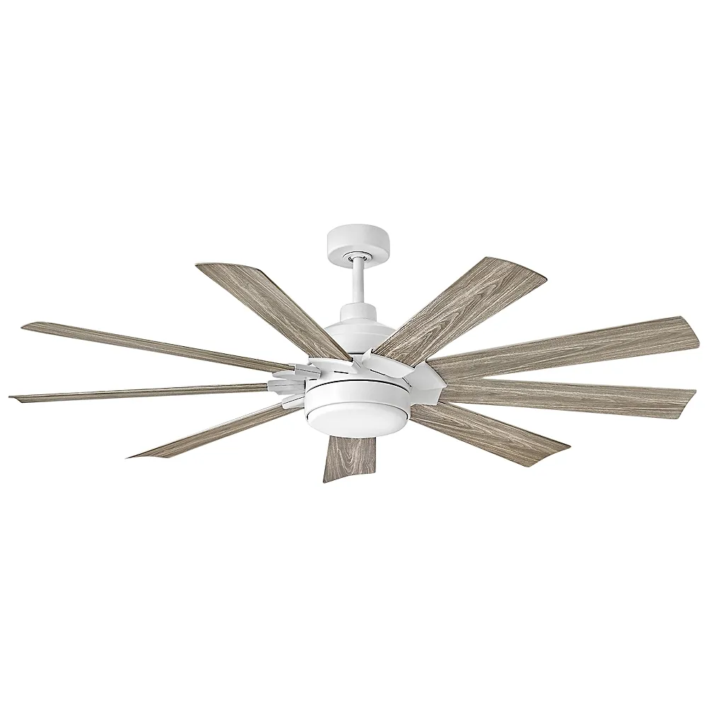 60" Hinkley Turbine LED Wet Rated 9-Blade White Rustic Wood Smart Fan