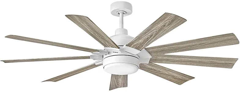 60" Hinkley Turbine LED Wet Rated 9-Blade White Rustic Wood Smart Fan