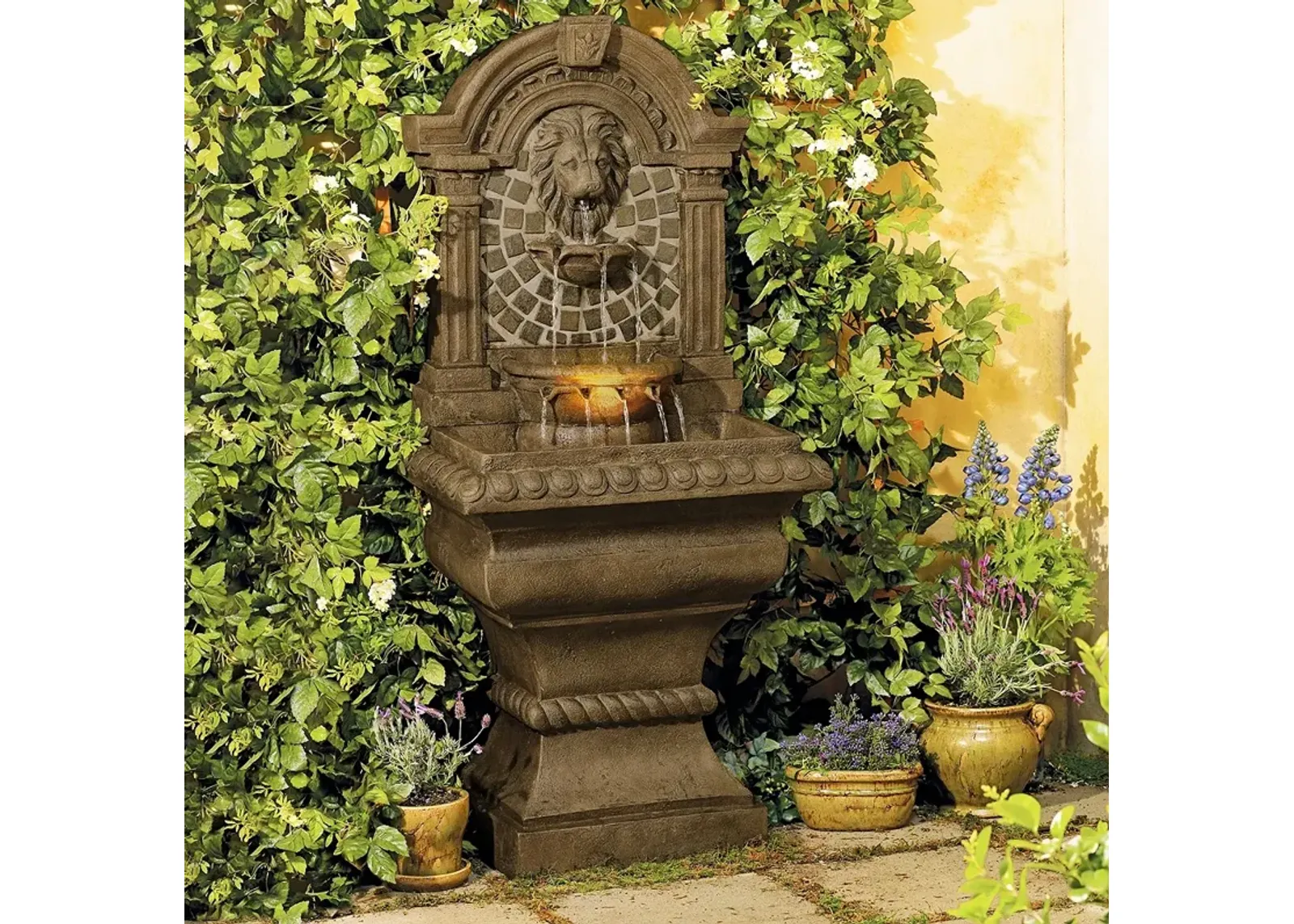 Royal Lions-Head 51" High Patio Garden Fountain with Light