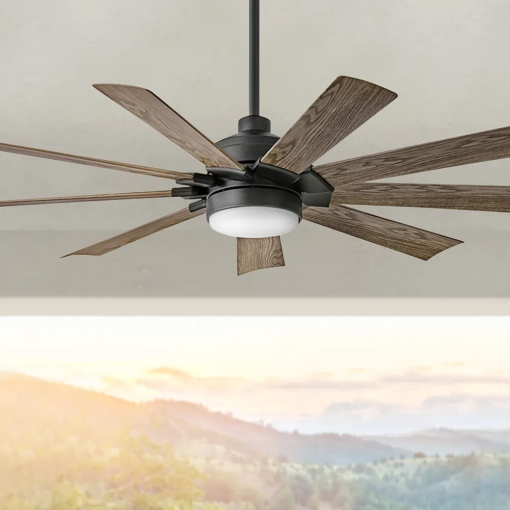 60" Hinkley Turbine LED Wet Rated 9-Blade Black Driftwood Smart Fan