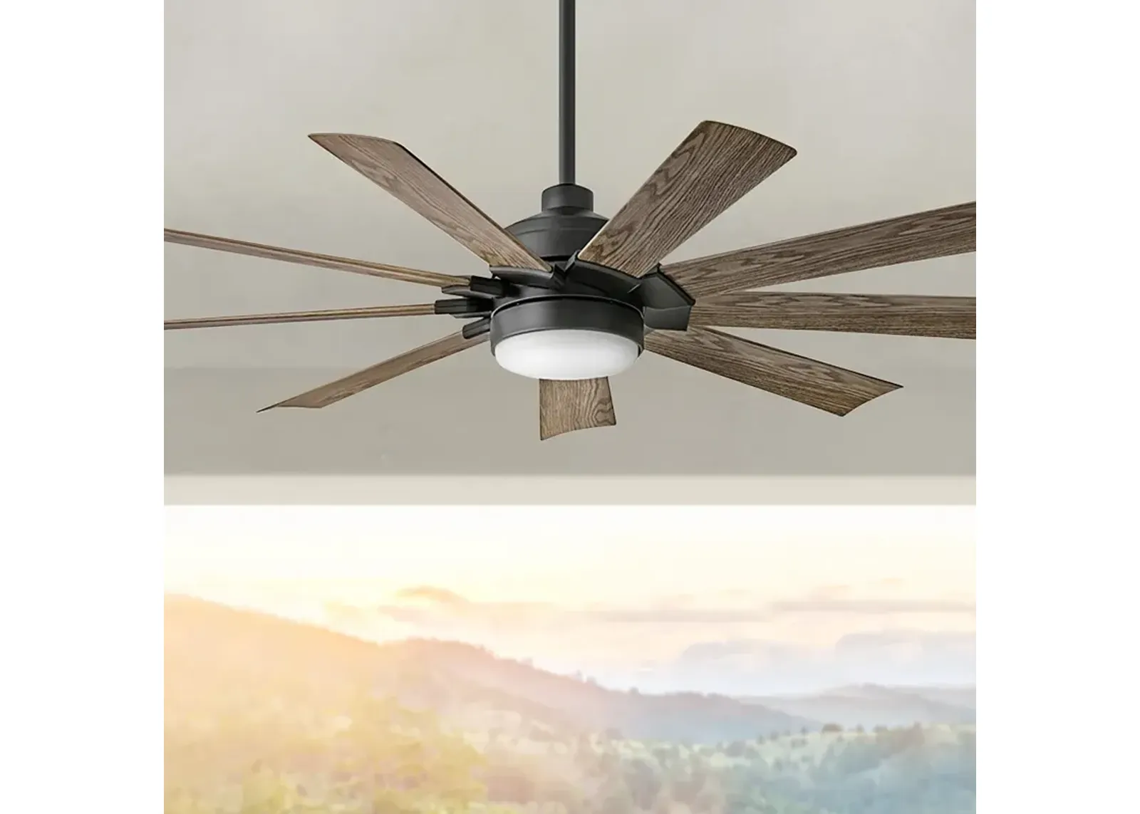 60" Hinkley Turbine LED Wet Rated 9-Blade Black Driftwood Smart Fan