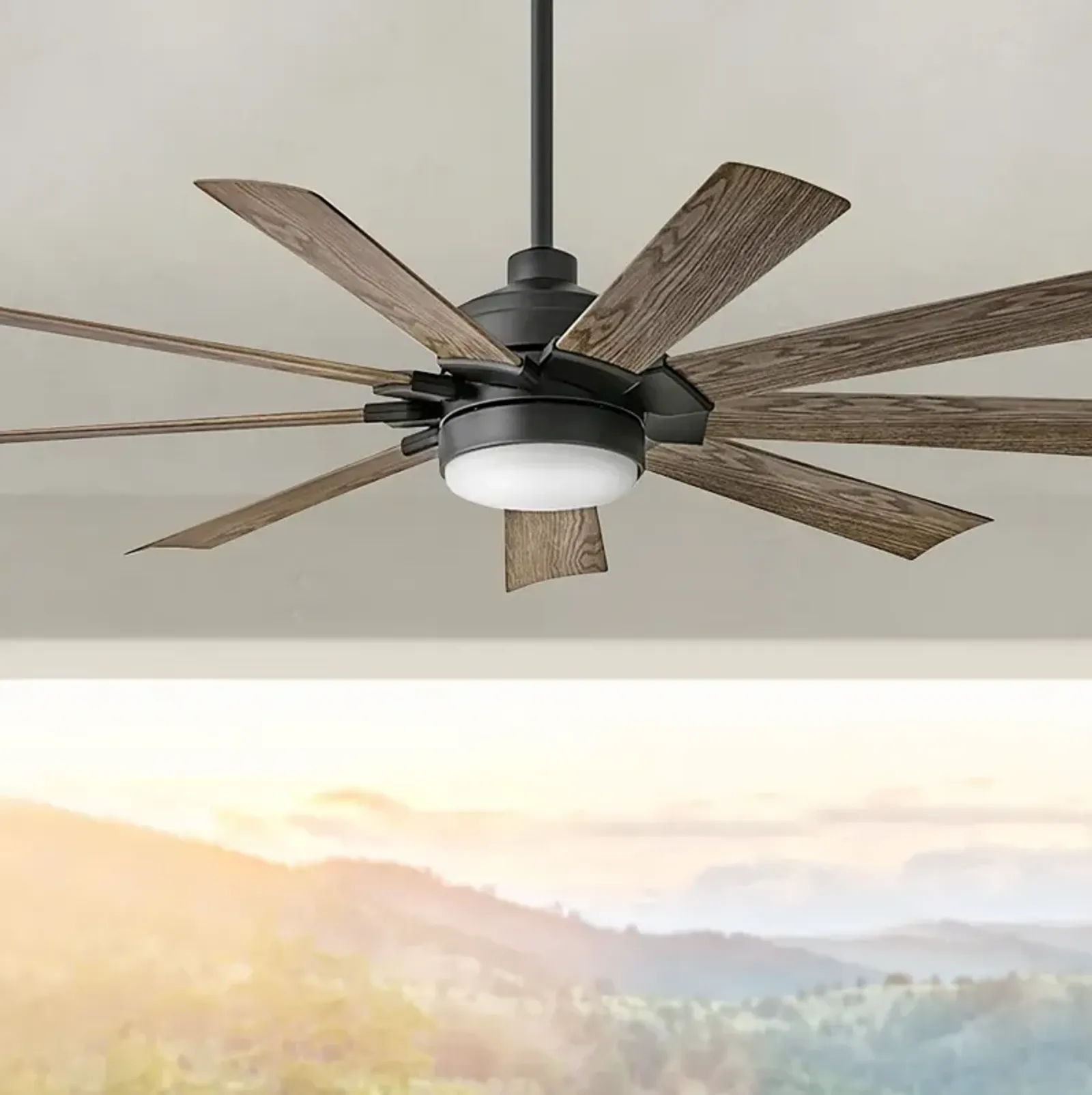 60" Hinkley Turbine LED Wet Rated 9-Blade Black Driftwood Smart Fan