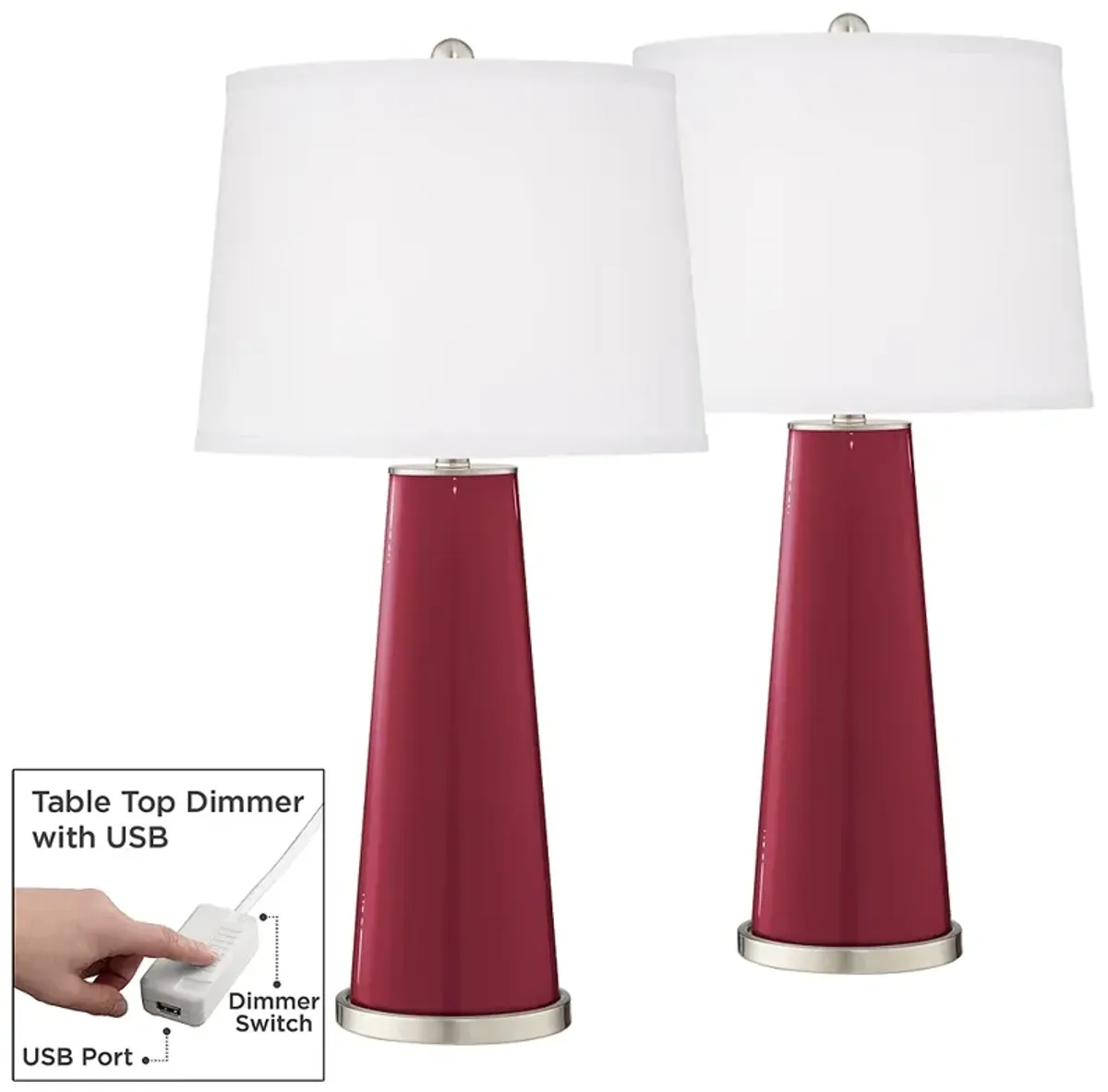 Antique Red Leo Table Lamp Set of 2 with Dimmers