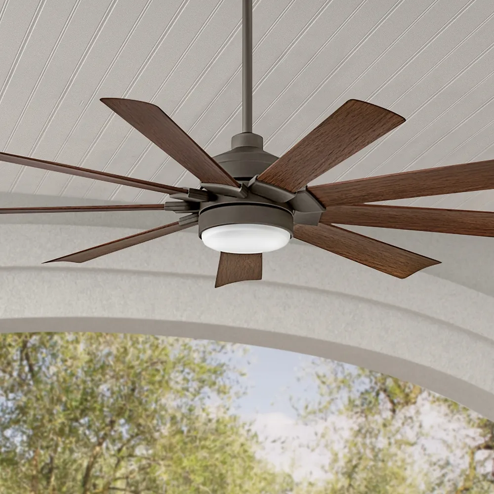 60" Hinkley Turbine LED Wet Rated Bronze Walnut 9-Blade Smart Fan