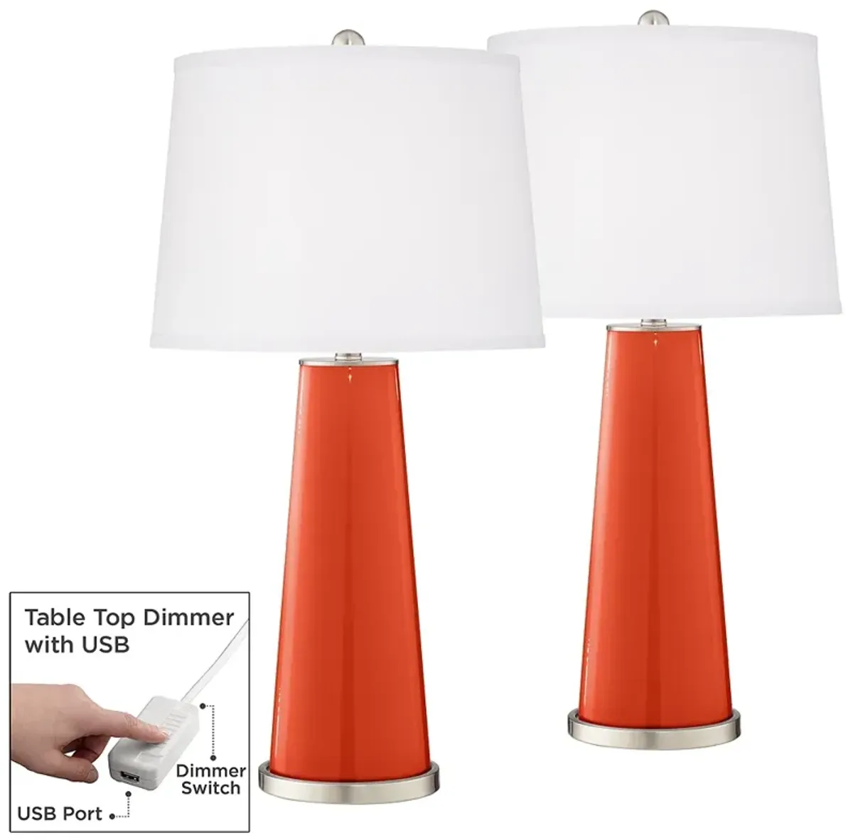 Daredevil Orange Leo Modern Table Lamps Set of 2 with USB Dimmers