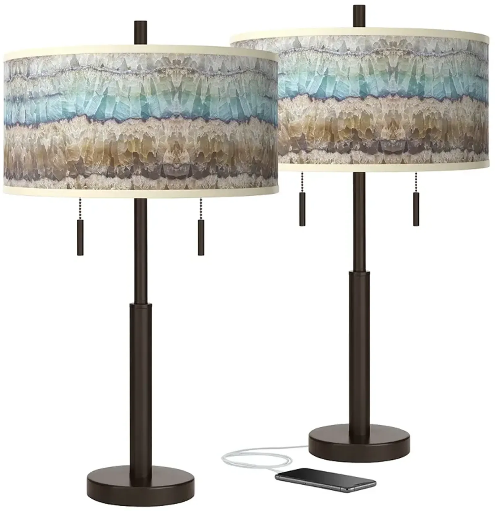 Marble Jewel Robbie Bronze Giclee Glow USB Table Lamps Set of 2