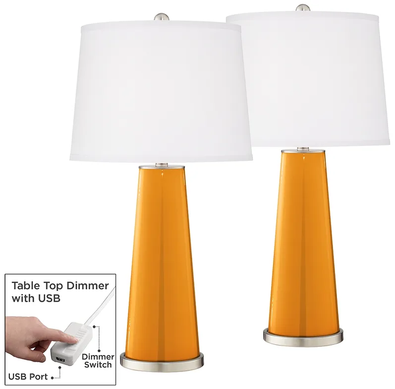 Color Plus Leo 29 1/2" Carnival Orange Lamps Set of 2 with USB Dimmers