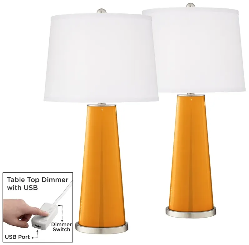 Color Plus Leo 29 1/2" Carnival Orange Lamps Set of 2 with USB Dimmers