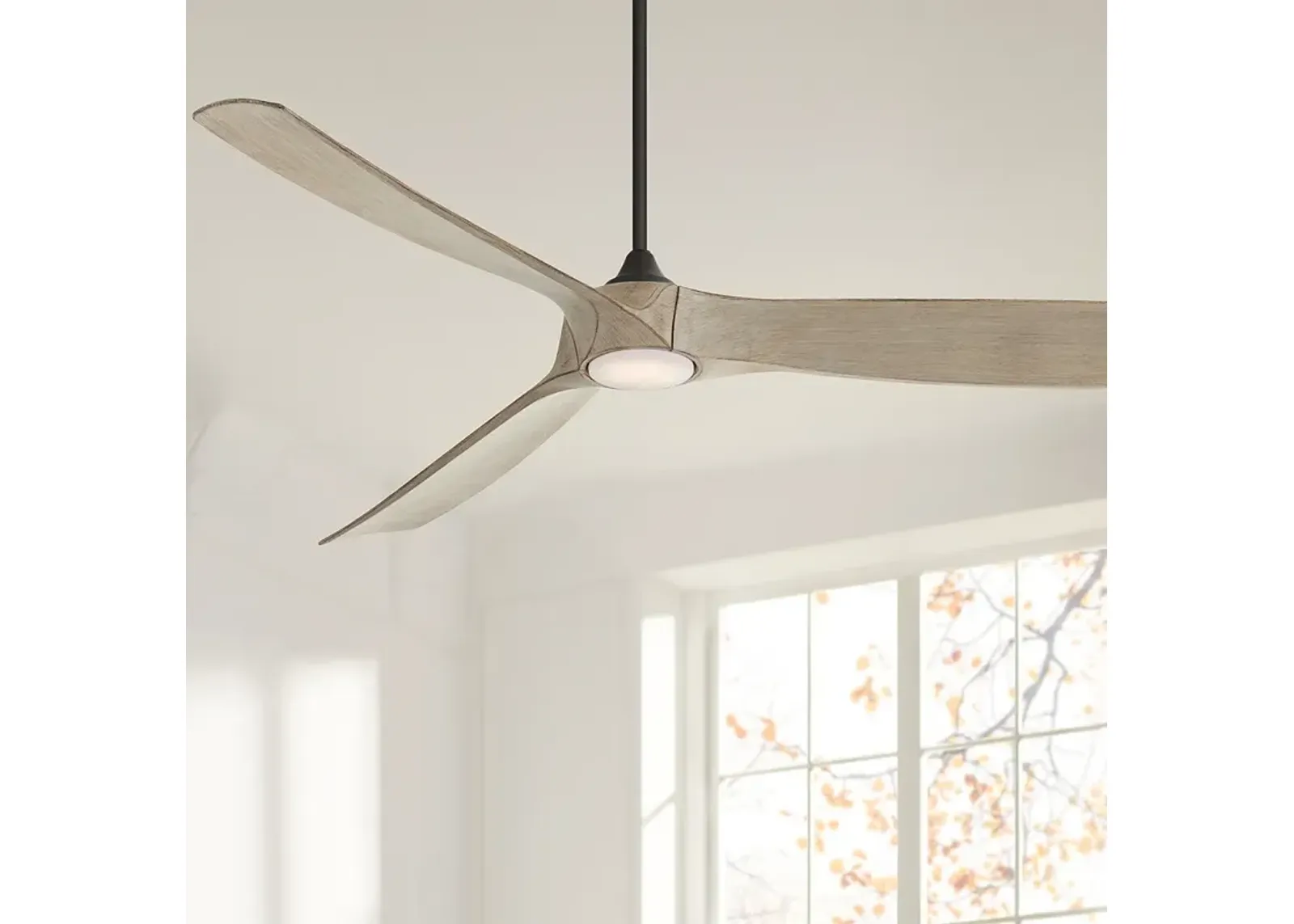 70" Kona Wind Black-Distressed White Oak LED DC Damp Ceiling Fan