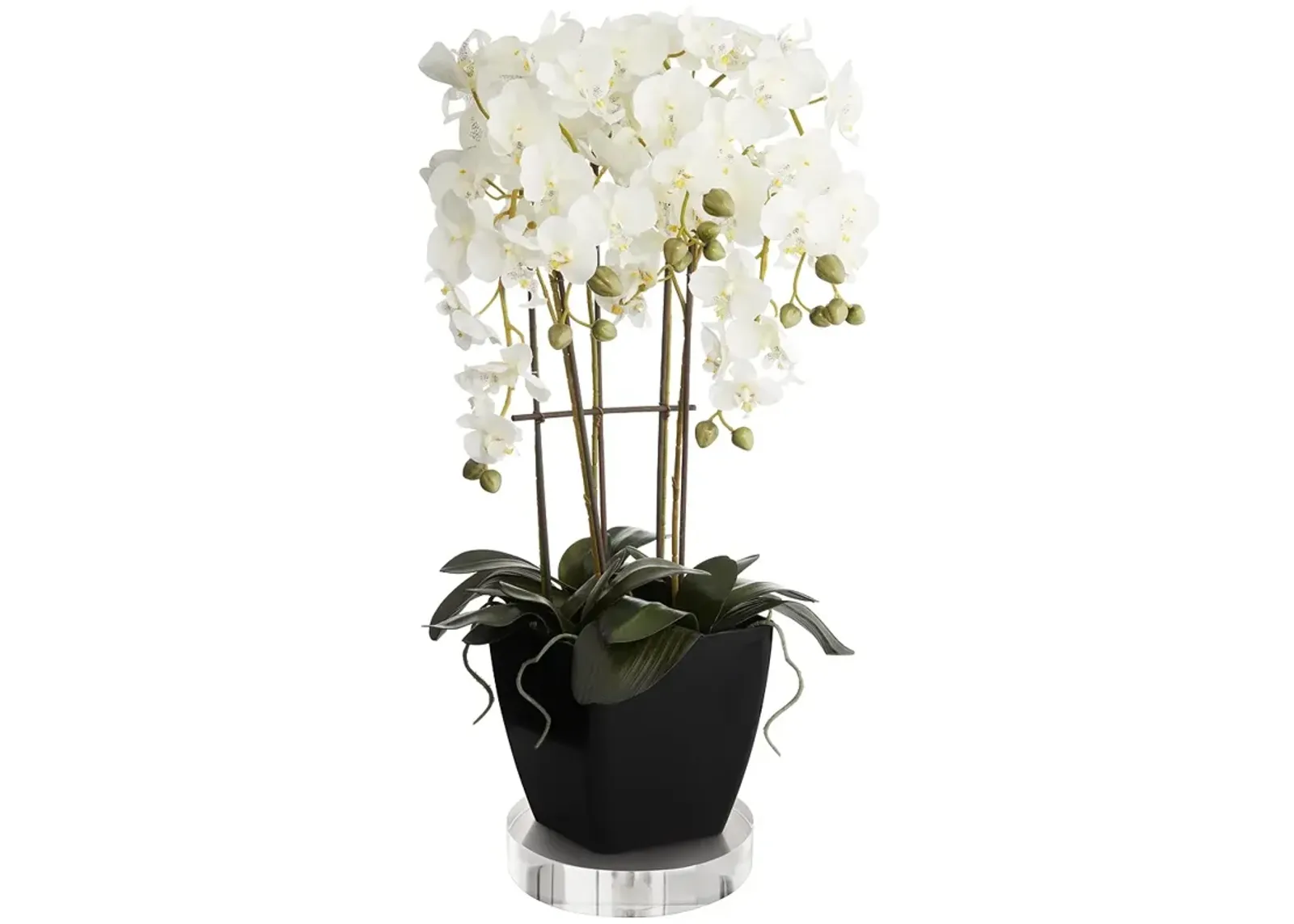 Large White Faux Orchid With 8" Round Acrylic Riser