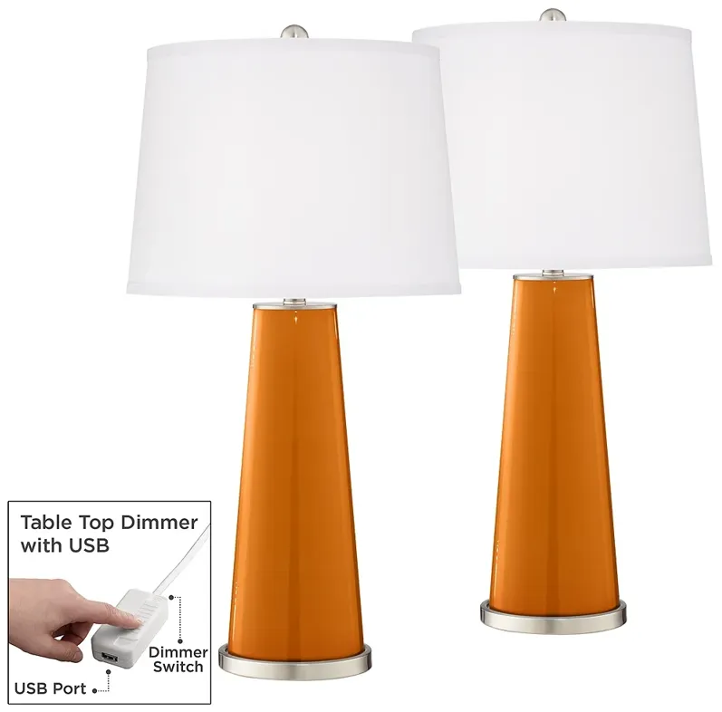 Cinnamon Spice Leo Table Lamp Set of 2 with Dimmers