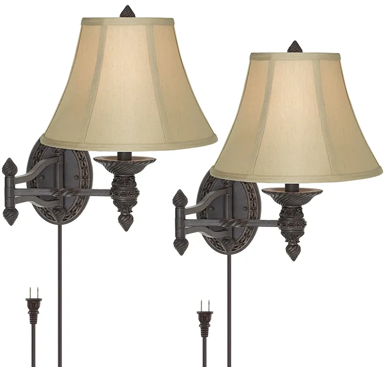 Barnes and Ivy Godia Bronze Plug-In Swing Arm Wall Lamps Set of 2