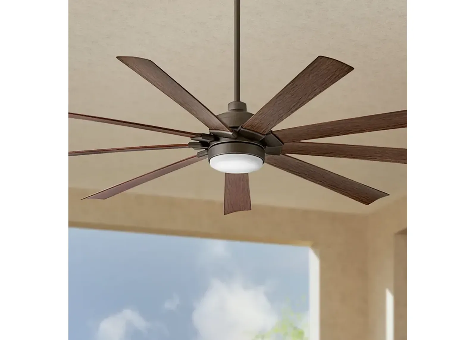 80" Hinkley Turbine LED Bronze and Walnut Large Outdoor Smart Fan