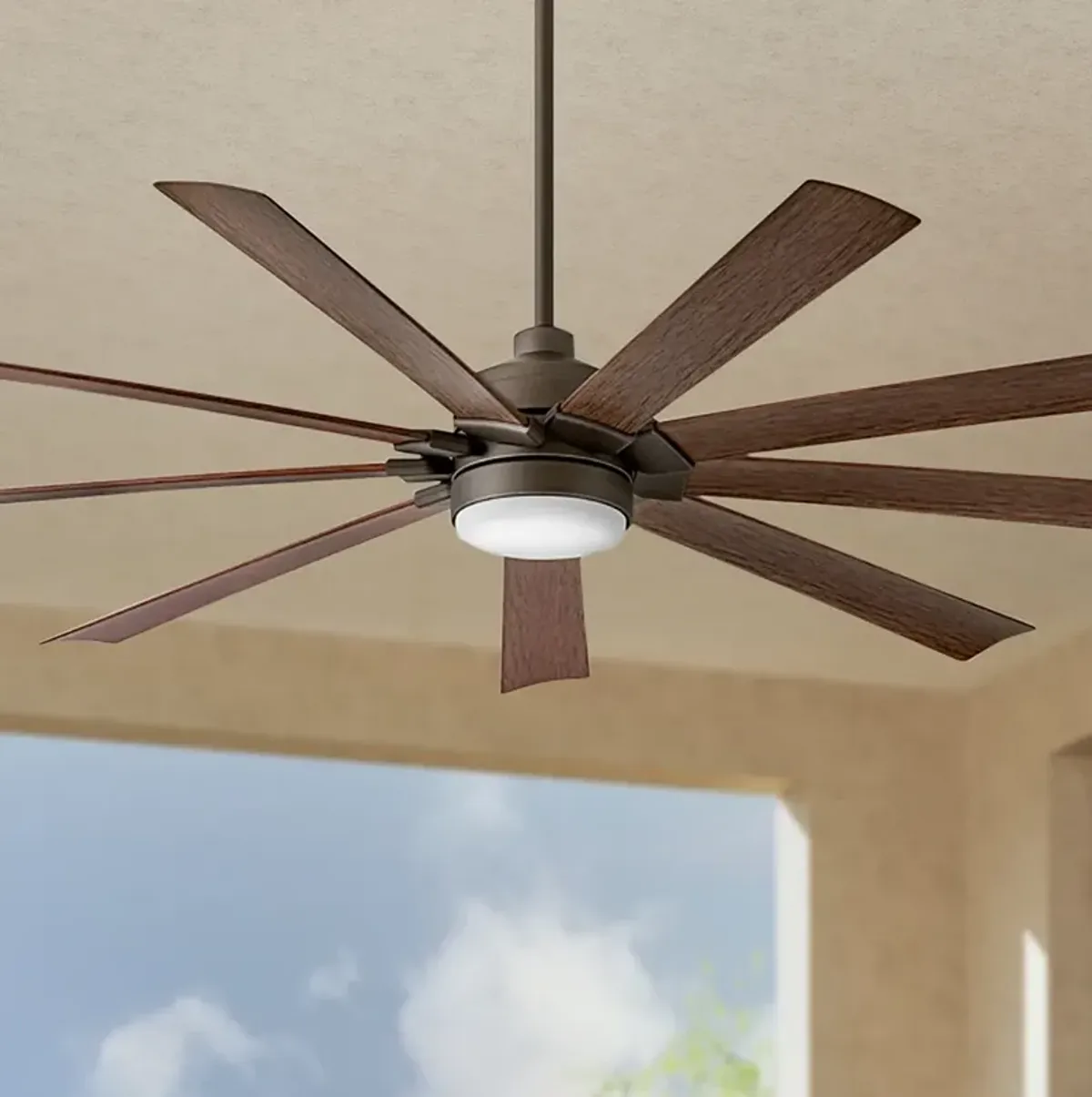 80" Hinkley Turbine LED Bronze and Walnut Large Outdoor Smart Fan