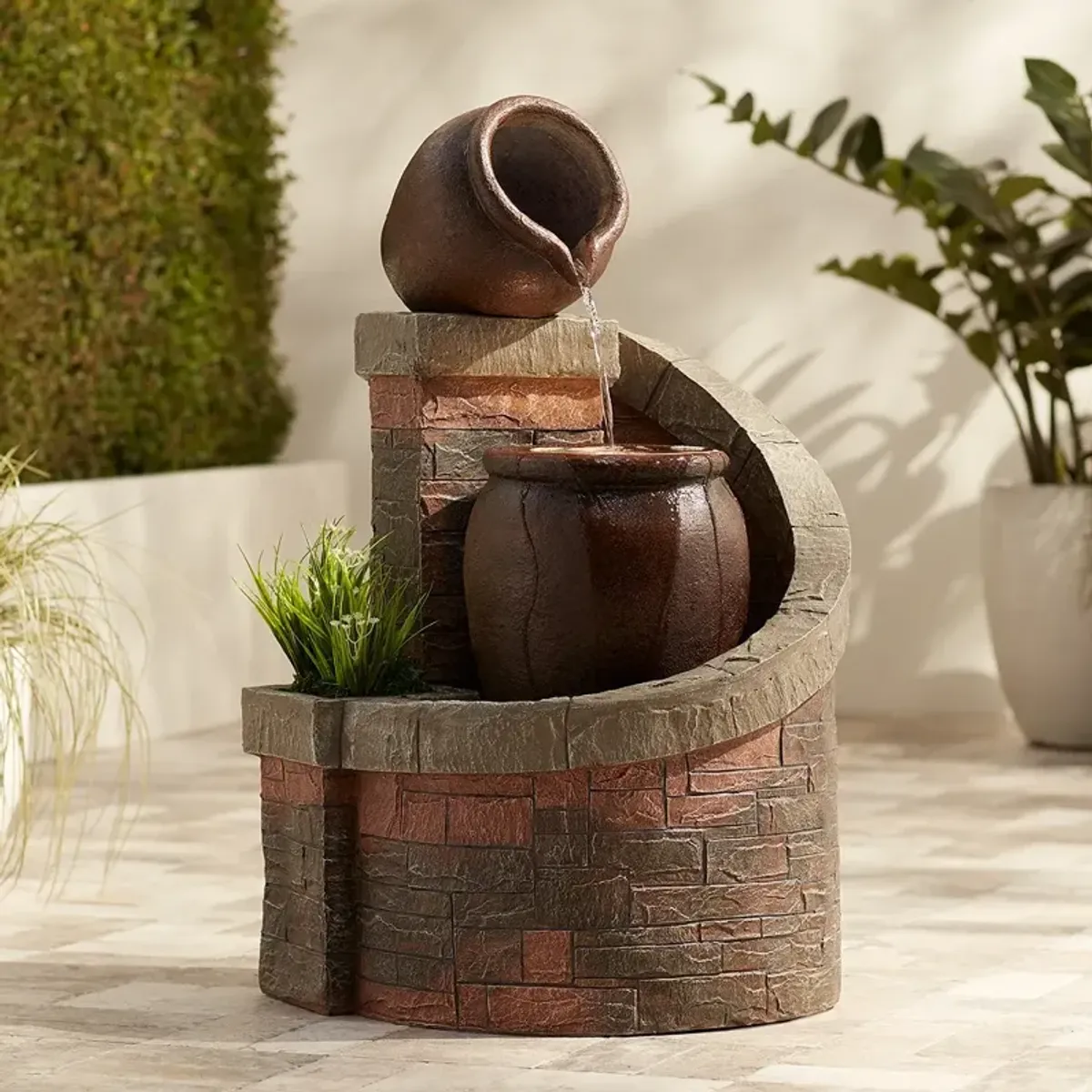 John Timberland Verona 35" Rustic Brick Garden Fountain with LED Light