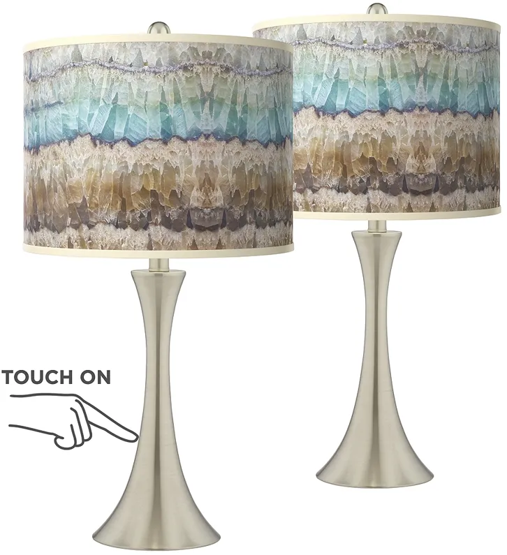 Marble Jewel Trish Brushed Nickel Touch Table Lamps Set of 2