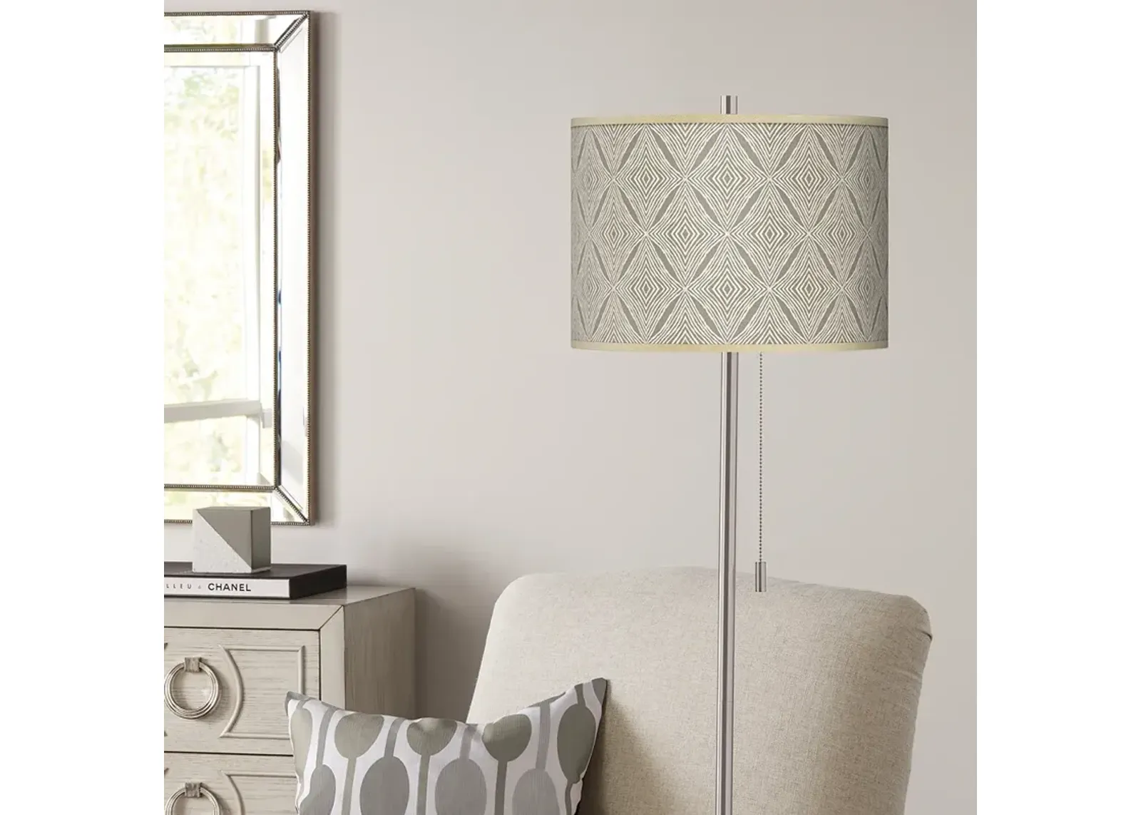 Moroccan Diamonds Brushed Nickel Pull Chain Floor Lamp