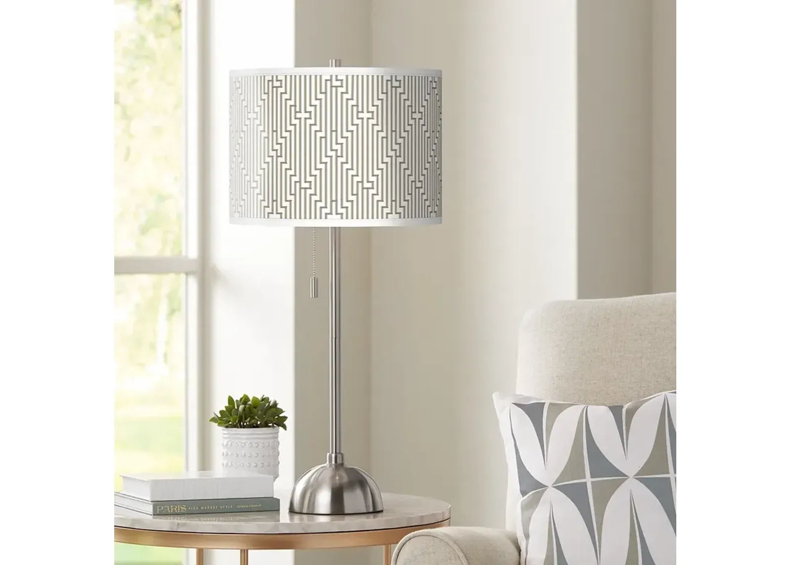 Diamond Maze Giclee Brushed Nickel Table Lamp