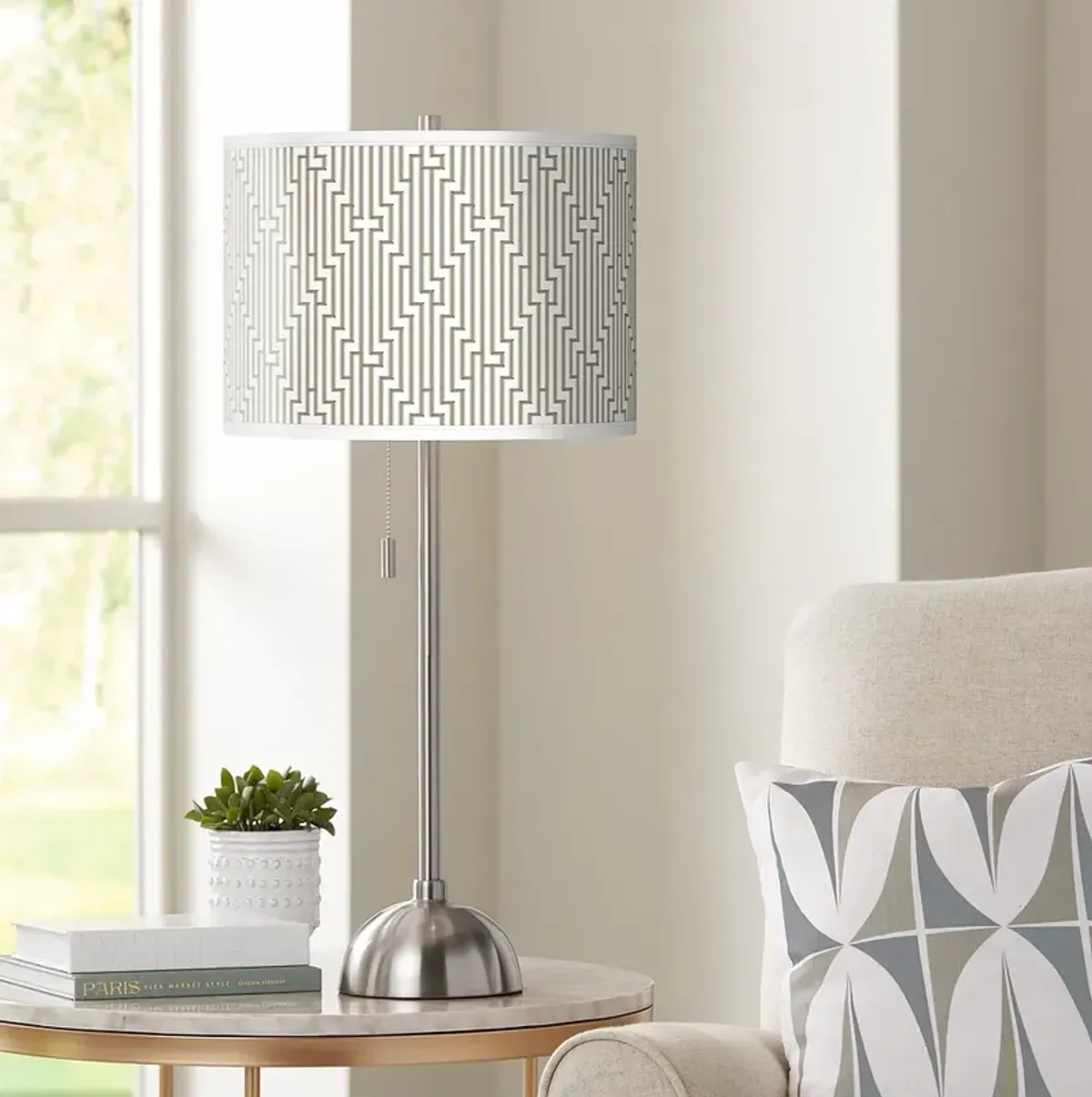 Diamond Maze Giclee Brushed Nickel Table Lamp