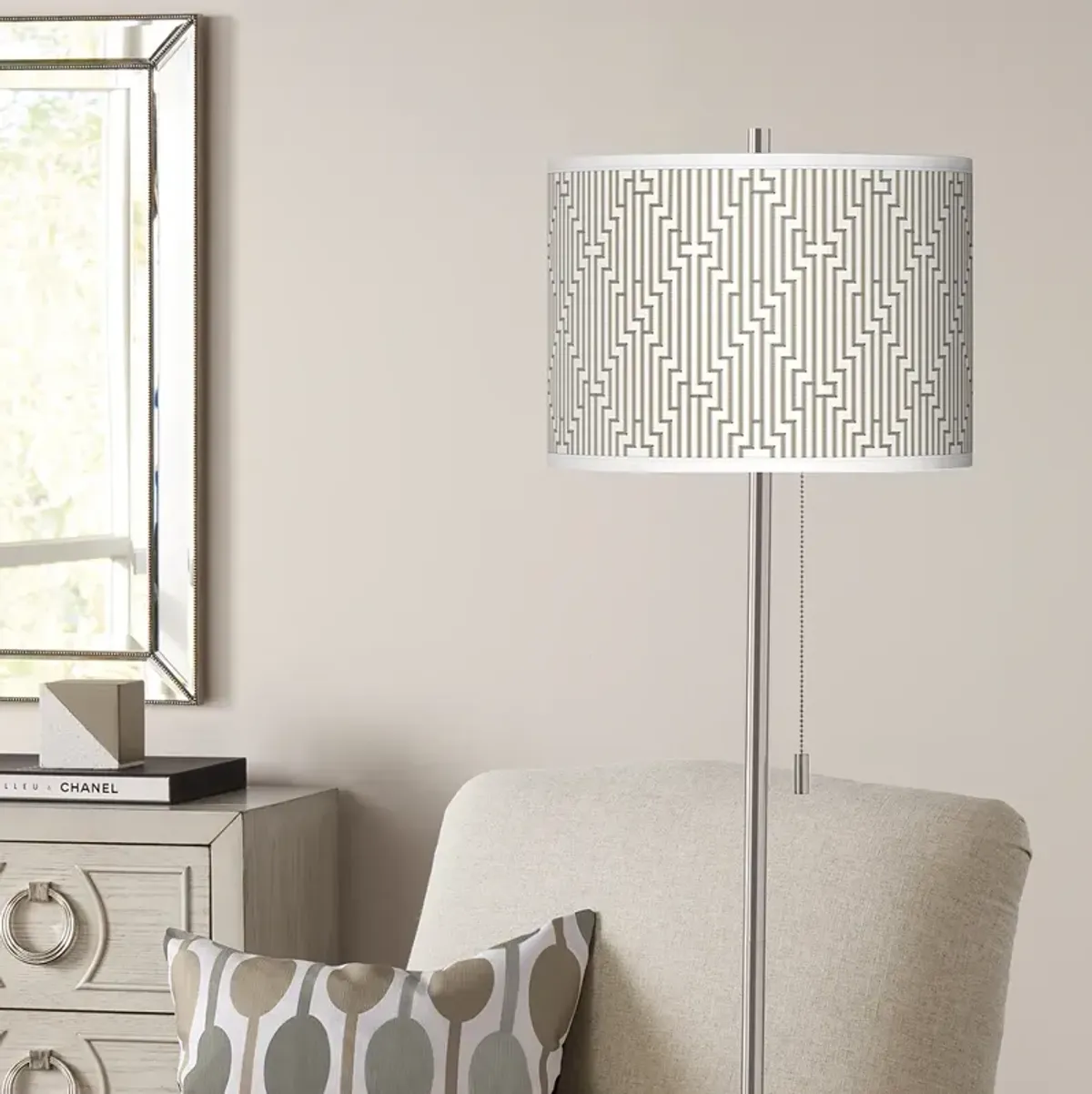 Diamond Maze Brushed Nickel Pull Chain Floor Lamp