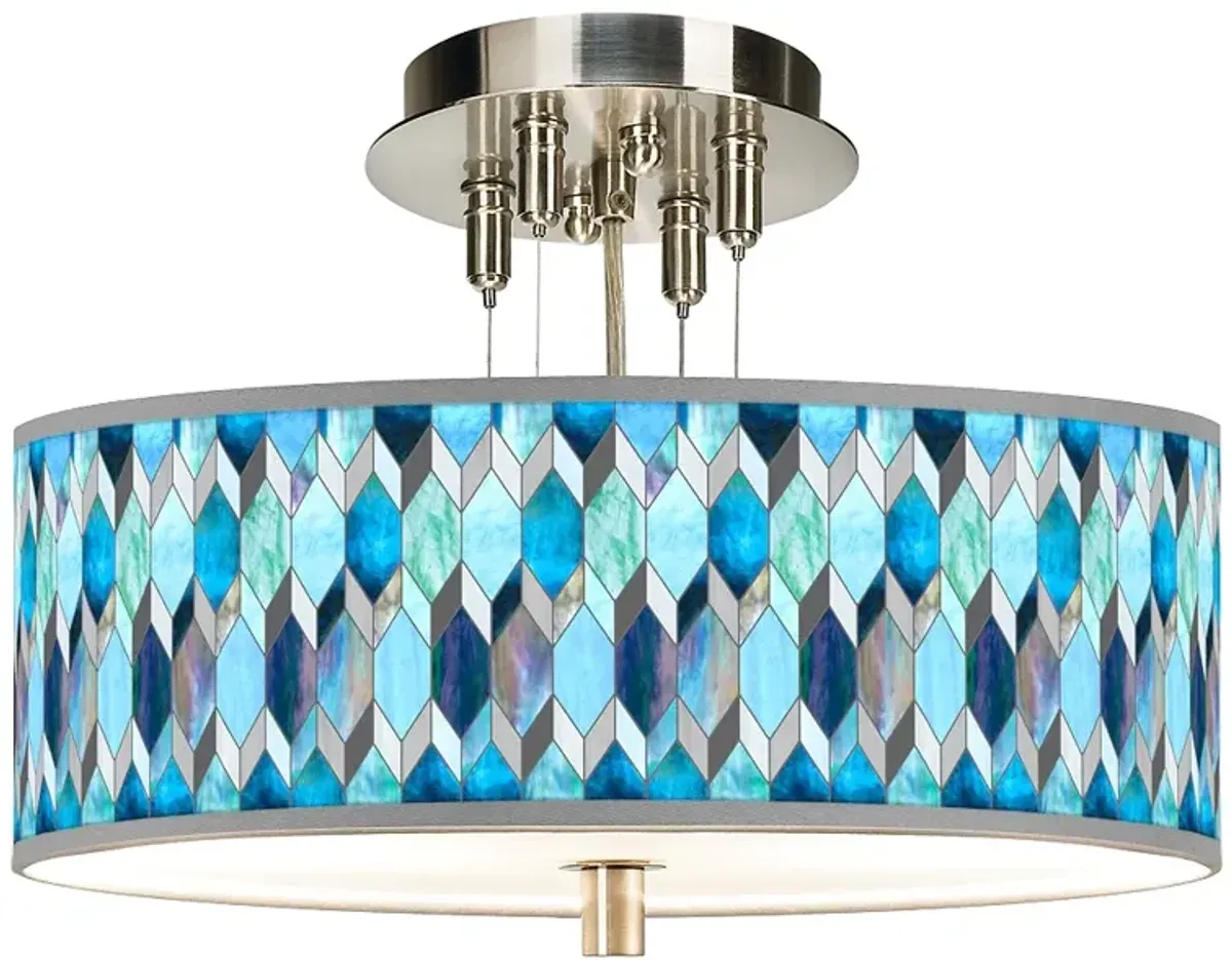 Blue Tiffany-Style Giclee 14" Wide Ceiling Light