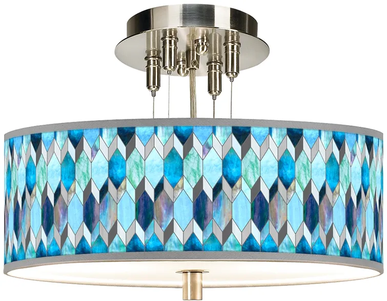 Blue Tiffany-Style Giclee 14" Wide Ceiling Light