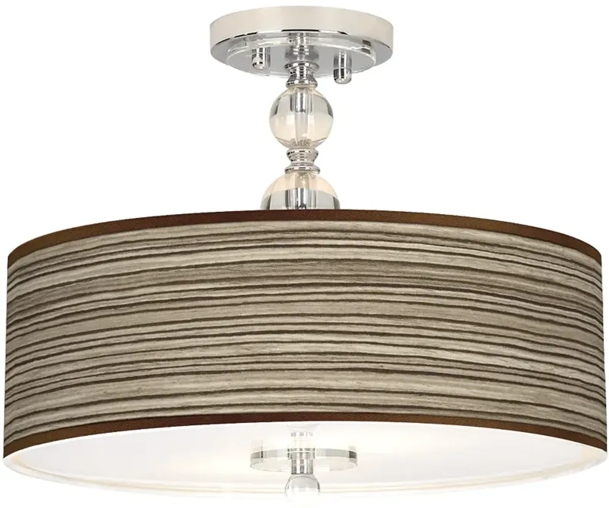 Cedar Zebrawood Giclee 16" Wide Semi-Flush Ceiling Light