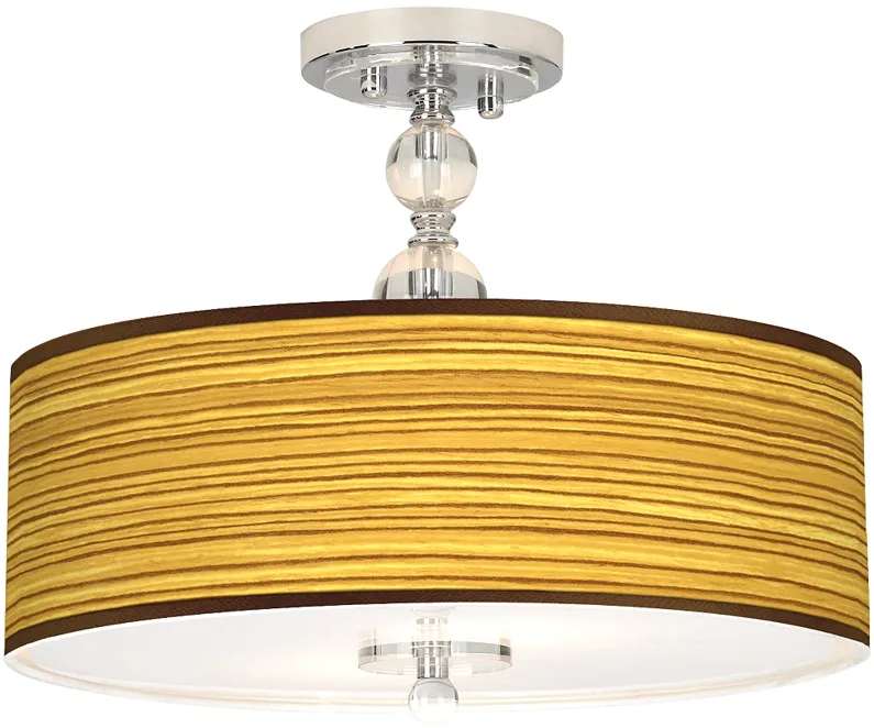 Tawny Zebrawood Giclee 16" Wide Semi-Flush Ceiling Light